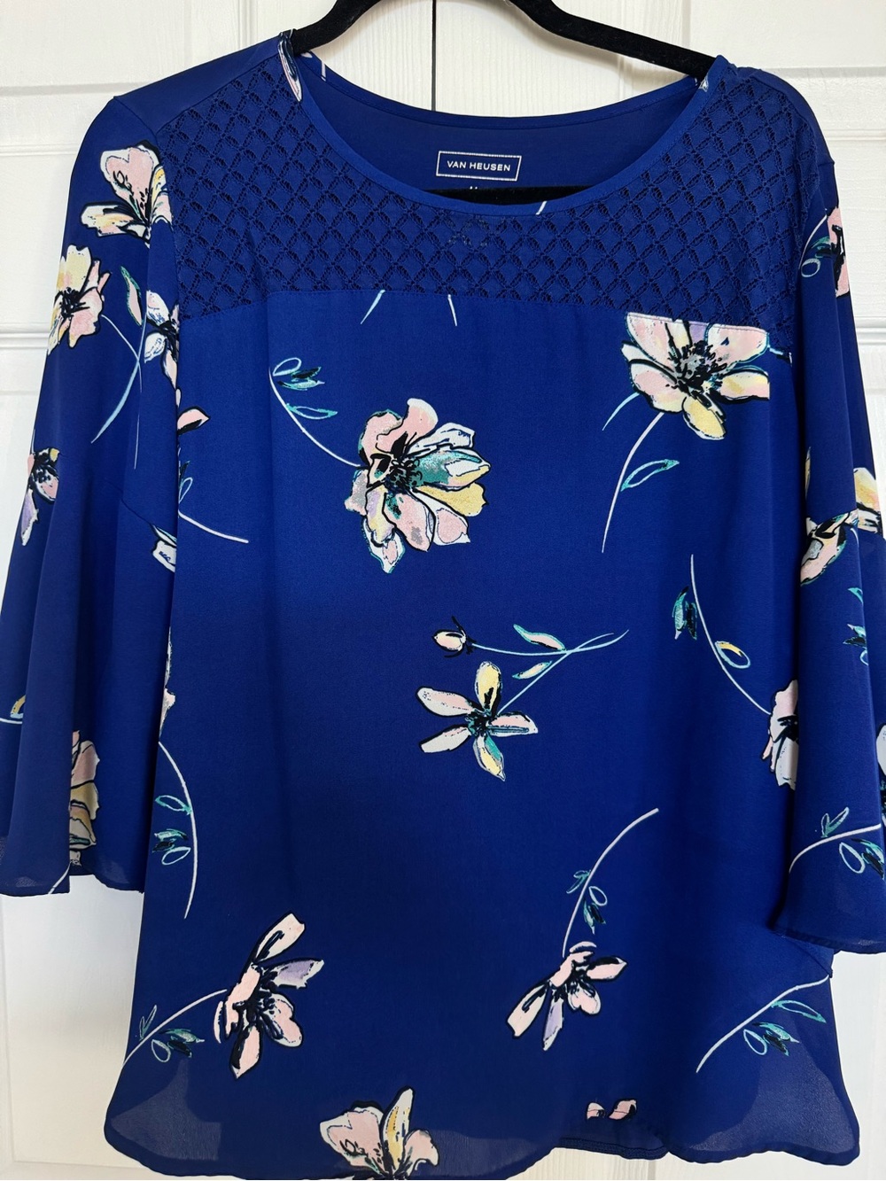 Van Heusen Royal Blue Floral Lace-Yoke Blouse